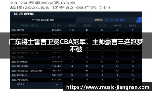 广东将士誓言卫冕CBA冠军，主帅豪言三连冠梦不破